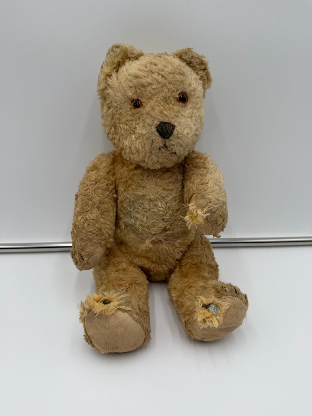 Antique Vintage Teddy Bear Glass Eyes Growler Jointed Plush For Repair
